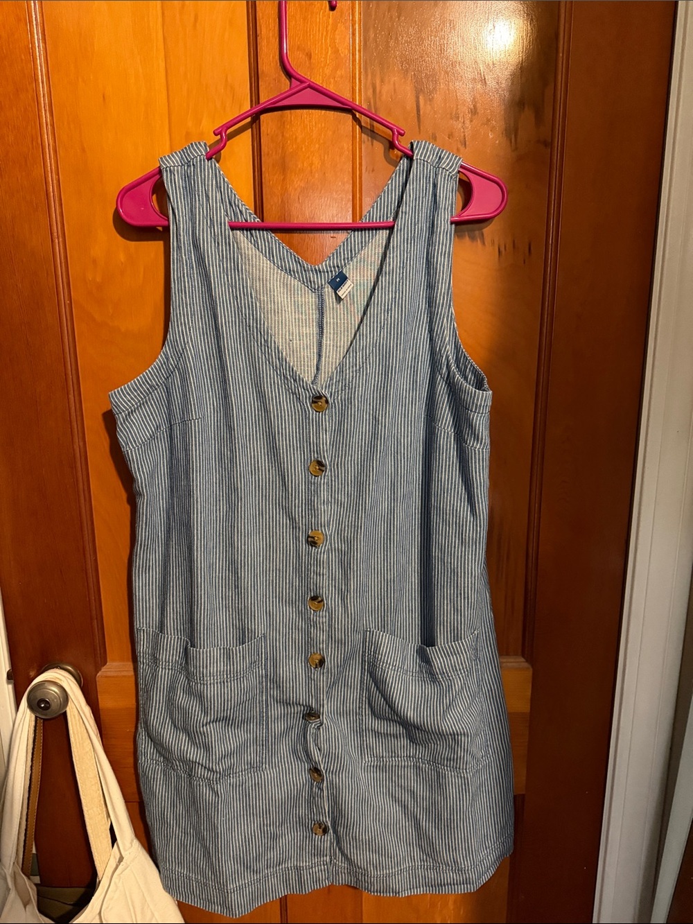 Old Navy Blue and White Striped Button-Front Midi Dress